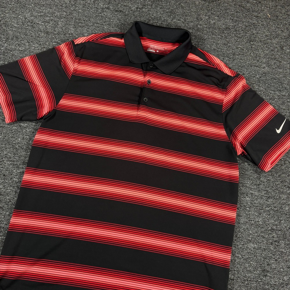 Nike Golf Polo Shirt Mens L Black Red Striped Dri-FIT Tour Performance